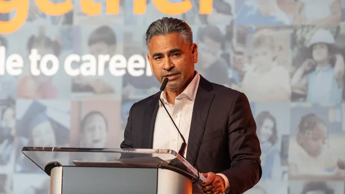 Richard Raya, StriveTogether board member, addresses the crowd at the 2025 Cradle to Career Network Convening